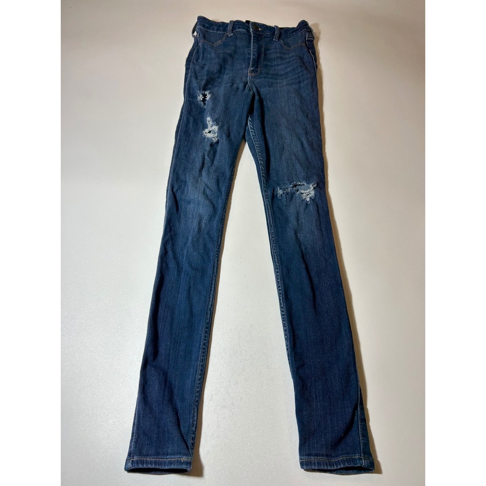 Hollister Jeans Women's 3L W26 L30 Blue Ultra High-Rise Super Skinny Distressed